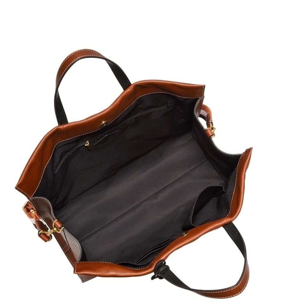 Fossil Brown Leather Tote with Striped Shoulder Strap - Picture 10 of 12